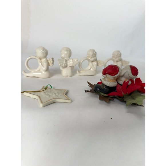 Vintage Holiday Ceramic & Glass Ornament Set With Angels Santa Star & Gift Desig - Picture 2 of 16